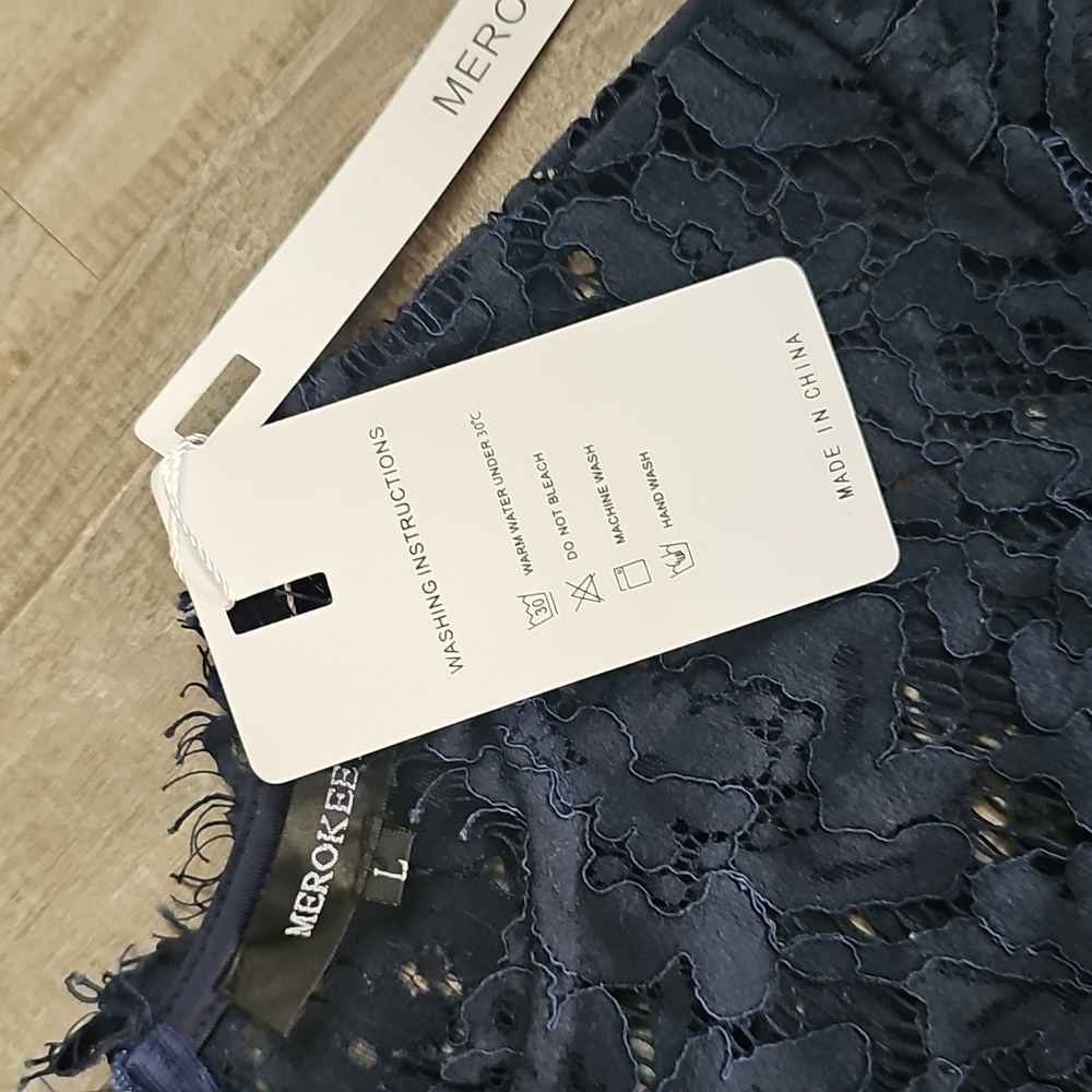 NWT Merokeety Dress Lace Overlay Navy Blue Knee Length Large - Picture 6 of 10